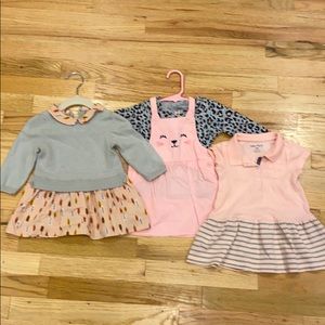 Pink and grey lot of 12 month dresses.
